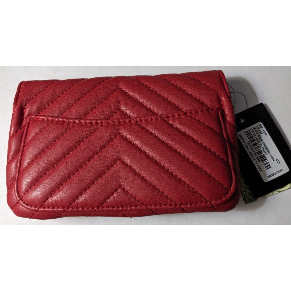New Badgley Mischka Crossbody Purse Blood Red Quilted‎ Gold Chain Vegan Leather - Picture 2 of 3